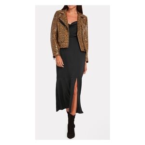 Brown Snake Print Jacket with Black Dress